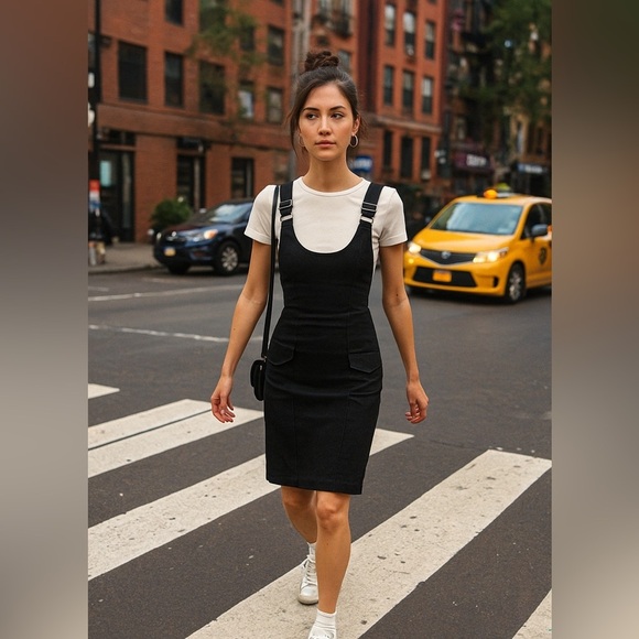 Unique Vintage Dresses & Skirts - Unique Vintage Black Fitted Pencil Dress with Adjustable Straps – Size L (10–12)